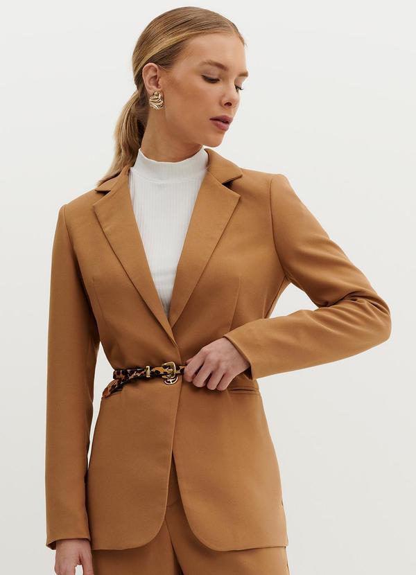 Principessa - Blazer de Alfaiataria Creponado Camel Jomara Marrom 1