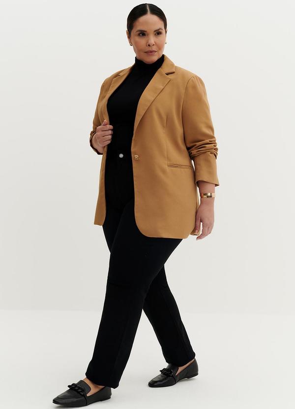 Principessa - Blazer de Alfaiataria Creponado Camel Jomara Marrom 11