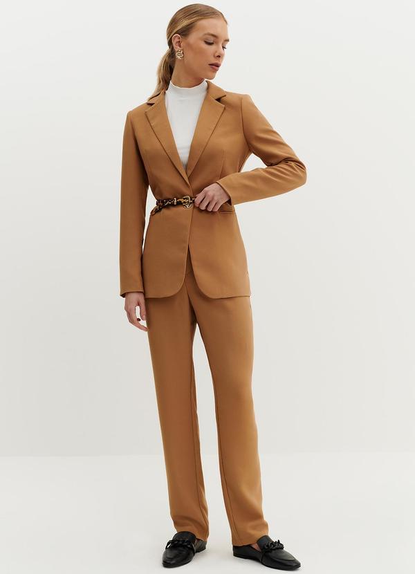 Principessa - Blazer de Alfaiataria Creponado Camel Jomara Marrom 3
