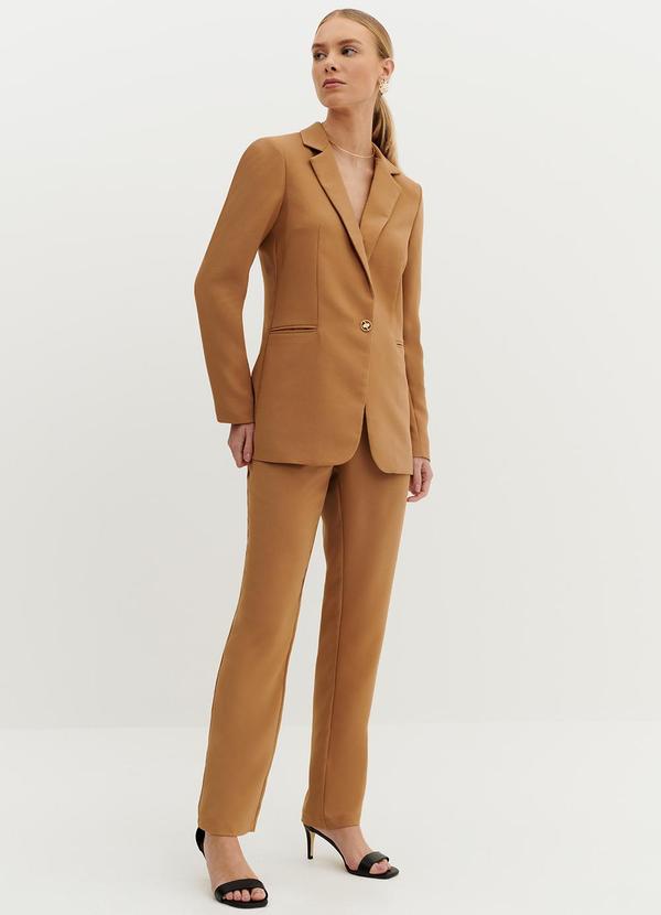 Principessa - Blazer de Alfaiataria Creponado Camel Jomara Marrom 6