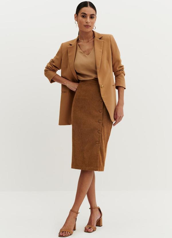 Principessa - Blazer de Alfaiataria Creponado Camel Jomara Marrom 7