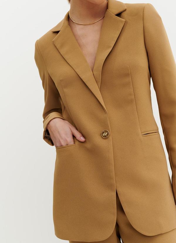 Principessa - Blazer de Alfaiataria Creponado Camel Jomara Marrom 8