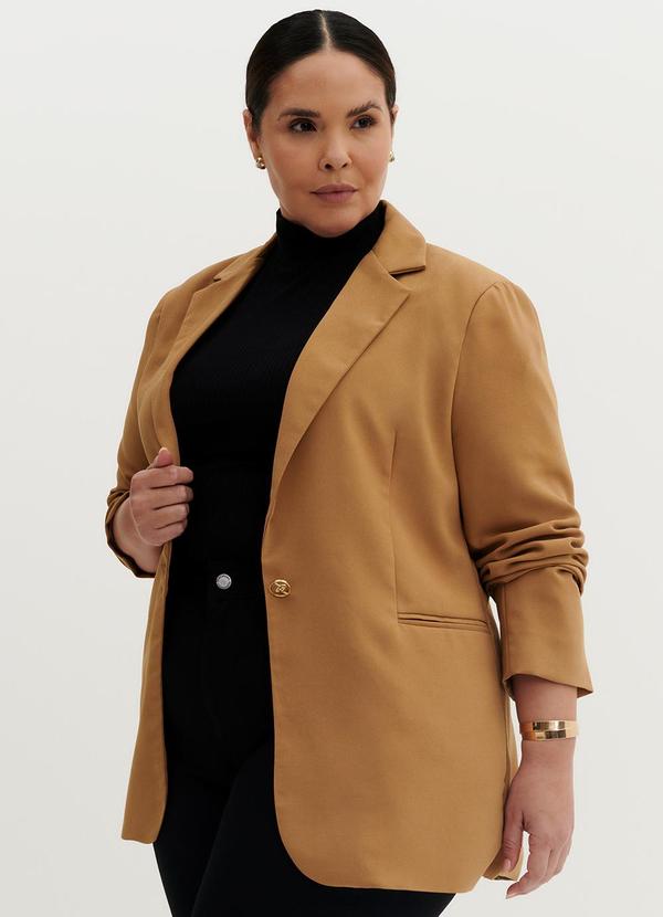 Principessa - Blazer de Alfaiataria Creponado Camel Jomara Marrom 9