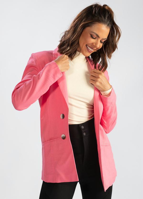 Hering - Blazer de Alfaiataria em Linho Rosa