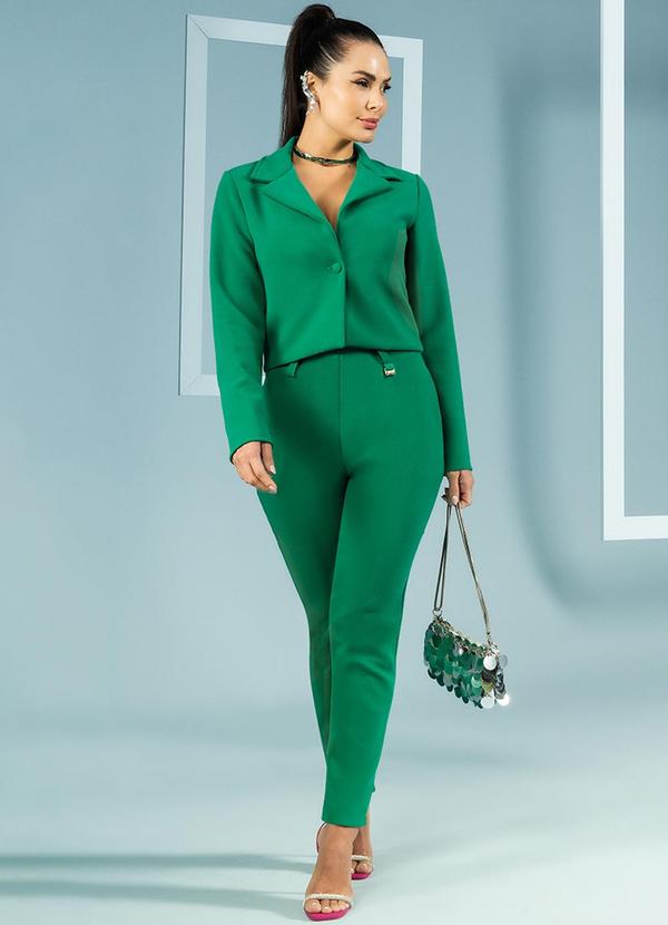 Gris - Blazer de Alfaiataria Feminino Adulto Verde 2