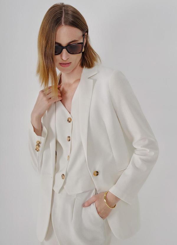 Principessa - Blazer de Linho com Botão Rajado Yara Off White