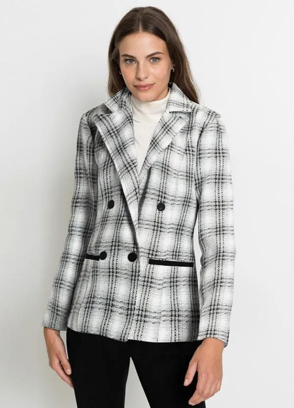 bonprix - Blazer de Tweed Preto e Cinza