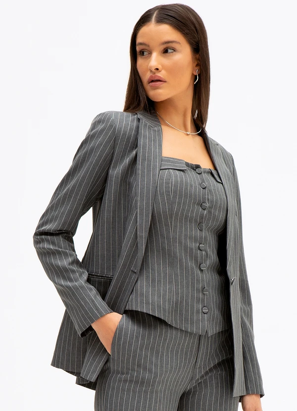 Principessa - Blazer Intermediário em Alfaiataria Risca de Giz Eliza