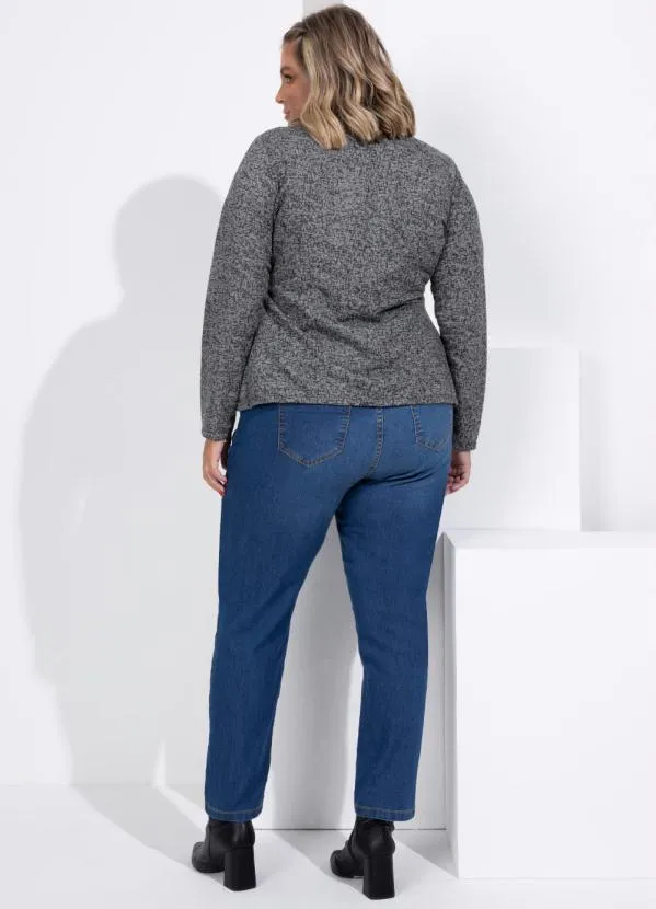 Quintess - Blazer em Moletinho Abstrato Preto 10