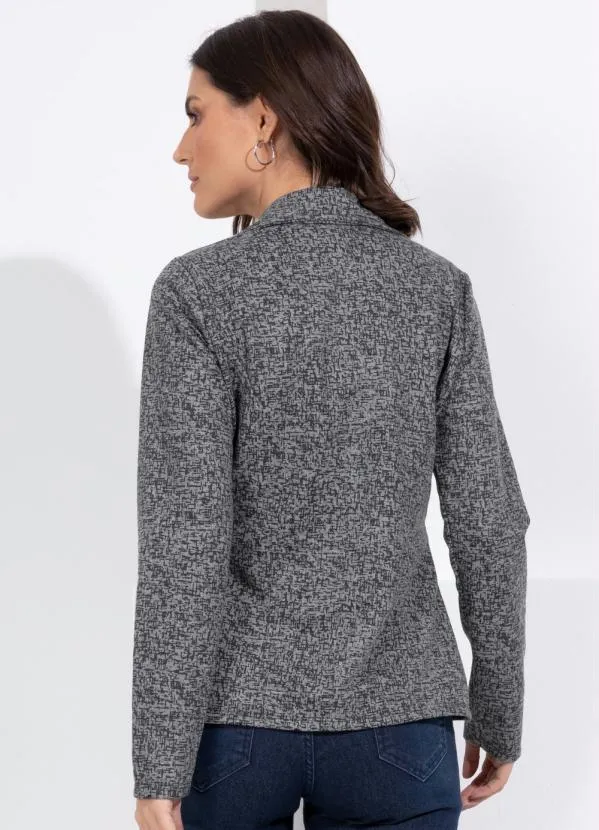 Quintess - Blazer em Moletinho Abstrato Preto 2