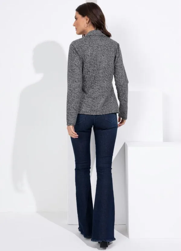 Quintess - Blazer em Moletinho Abstrato Preto 4