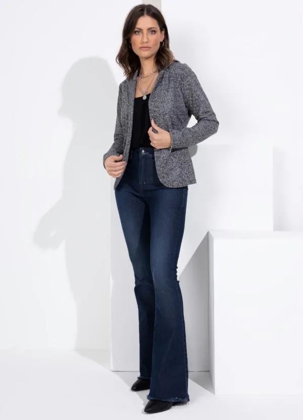 Quintess - Blazer em Moletinho Abstrato Preto 5