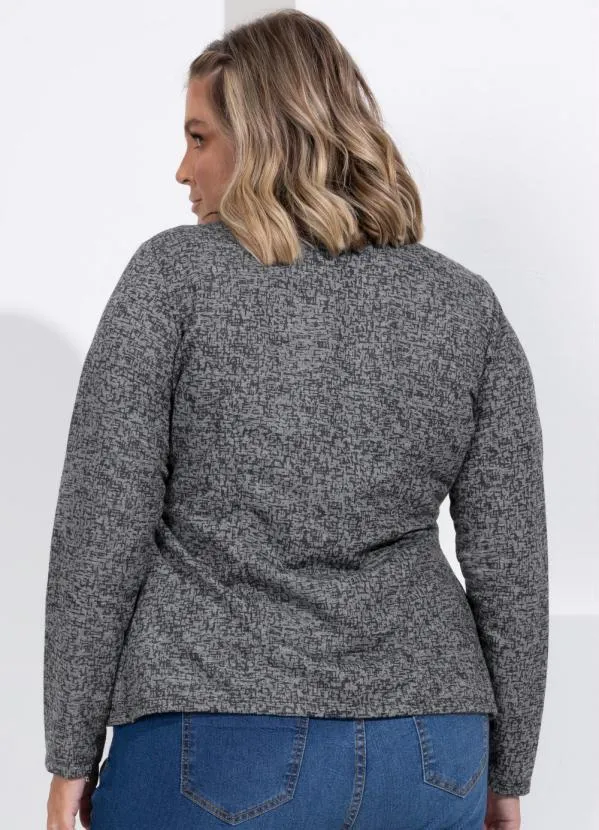 Quintess - Blazer em Moletinho Abstrato Preto 8