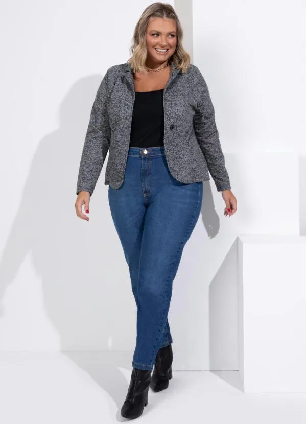 Quintess - Blazer em Moletinho Abstrato Preto 9