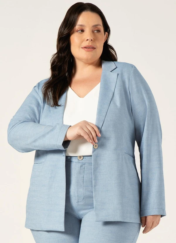 Principessa - Blazer Intermediário em Oxford de Algodão Azul Claro Josefina 10