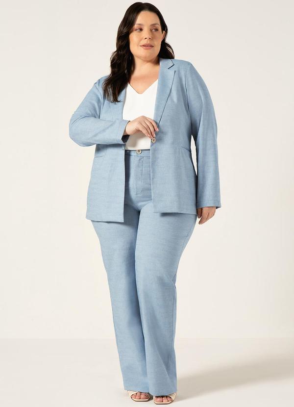 Principessa - Blazer Intermediário em Oxford de Algodão Azul Claro Josefina 12