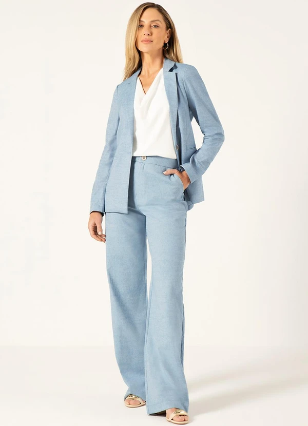 Principessa - Blazer Intermediário em Oxford de Algodão Azul Claro Josefina 5