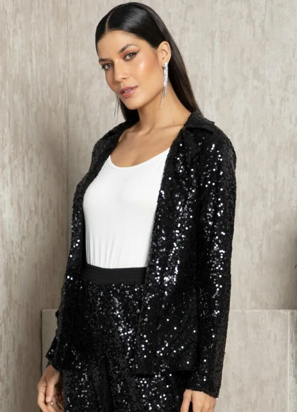 Quintess - Blazer em Paetê Preto Forrado