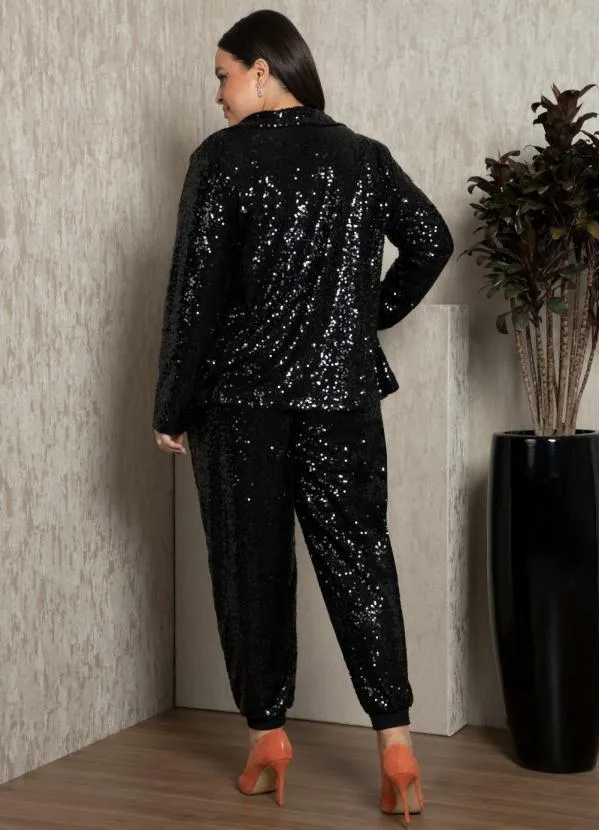 Quintess - Blazer em Paetê Preto Forrado 10