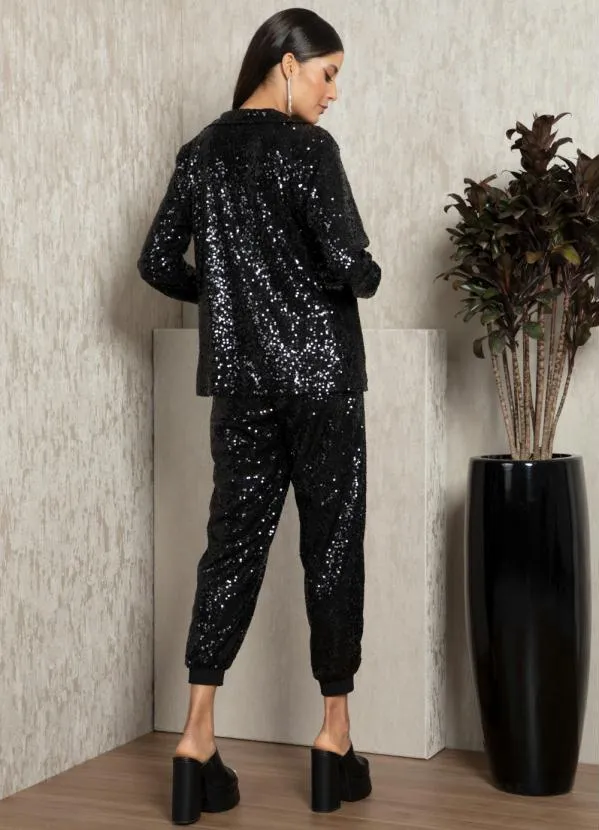 Quintess - Blazer em Paetê Preto Forrado 4