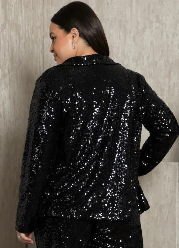 Quintess - Blazer em Paetê Preto Forrado 8