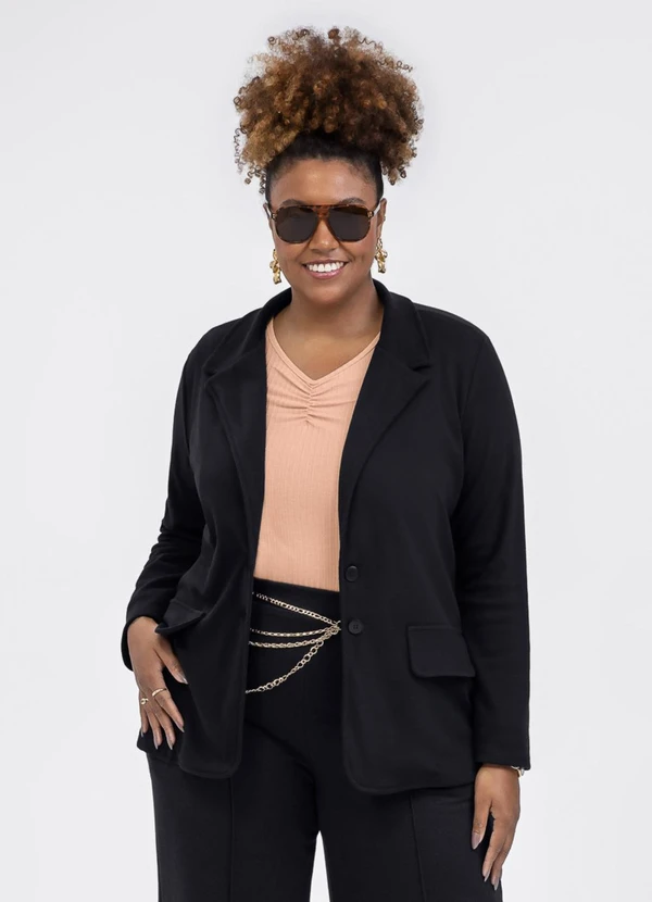 Habana - Blazer em Tecido Texturizado Preto