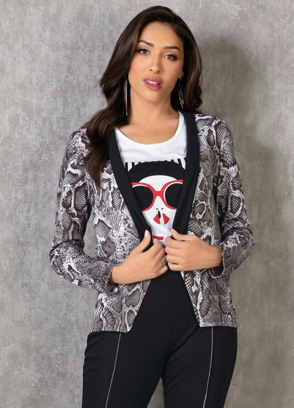 Outlet - Blazer Estampa Cobra com Gola Contrastante