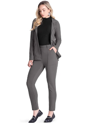 Outlet - Blazer Estruturado Alfaiataria Feminino Cinza - OUTLET
