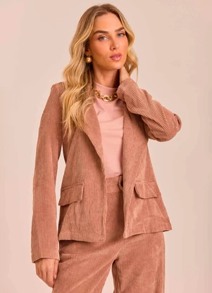 Doce Trama - Blazer Ethnic Blur em Veludo Cotelê Marrom - DOCE TRAMA