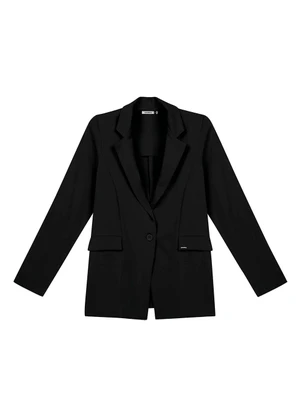 Marialícia - Blazer Feminino Alfaiataria Alongado Preto - MARIALÍCIA