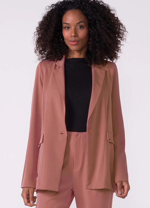 Marialícia - Blazer Feminino Alfaiataria Alongado Rosa