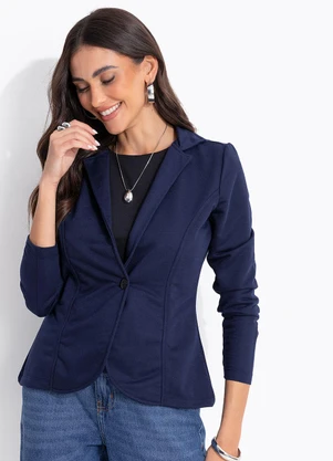 Quintess - Blazer Feminino Azul Marinho em Moletinho com Botão Único - QUINTESS