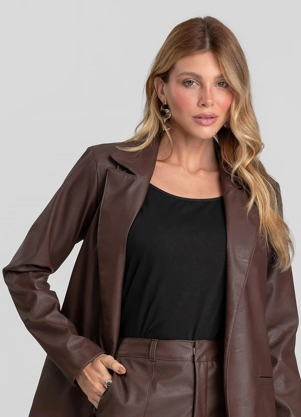 Dianna - Blazer Feminino Courino Basic Marrom