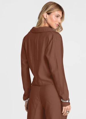 Dianna - Blazer Feminino Cropped Alfaiataria Marrom - DIANNA