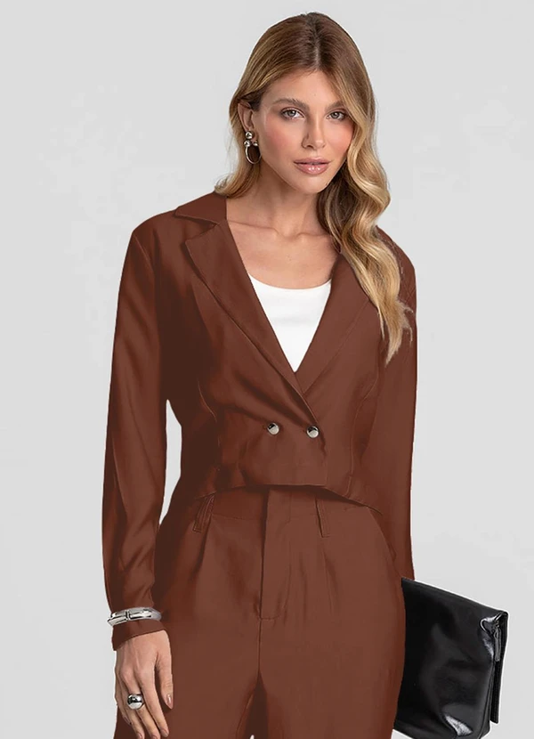 Dianna - Blazer Feminino Cropped Alfaiataria Marrom