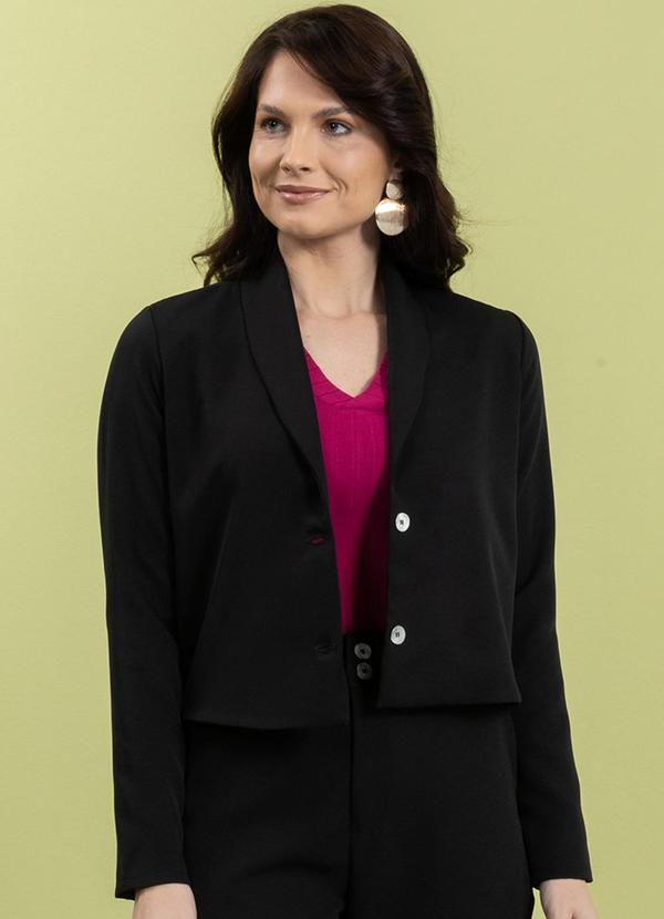 Cativa - Blazer Feminino Cropped em Alfaiataria  Preto