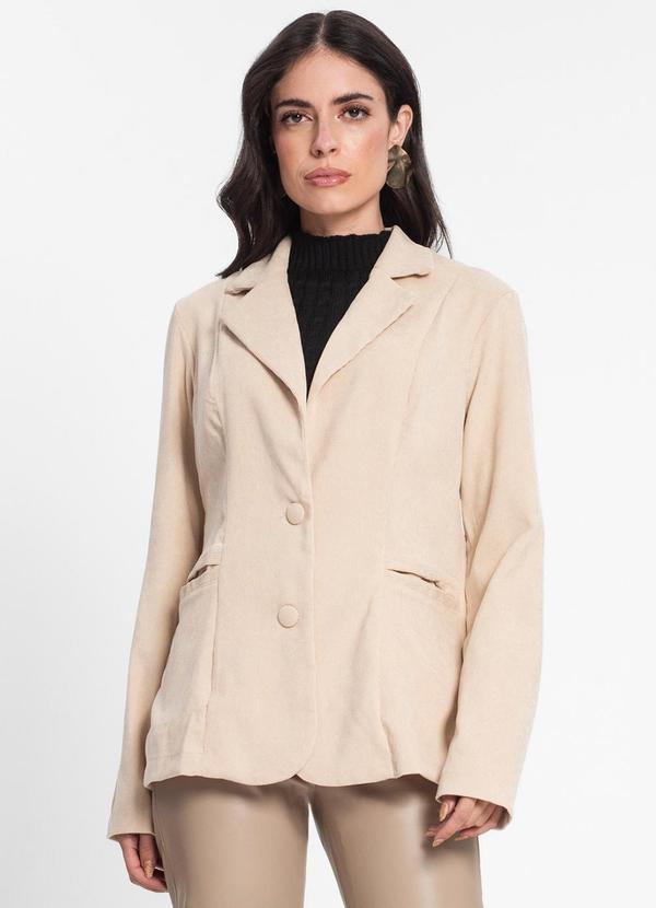 Rovitex - Blazer Feminino de Veludo Cotelê Bege
