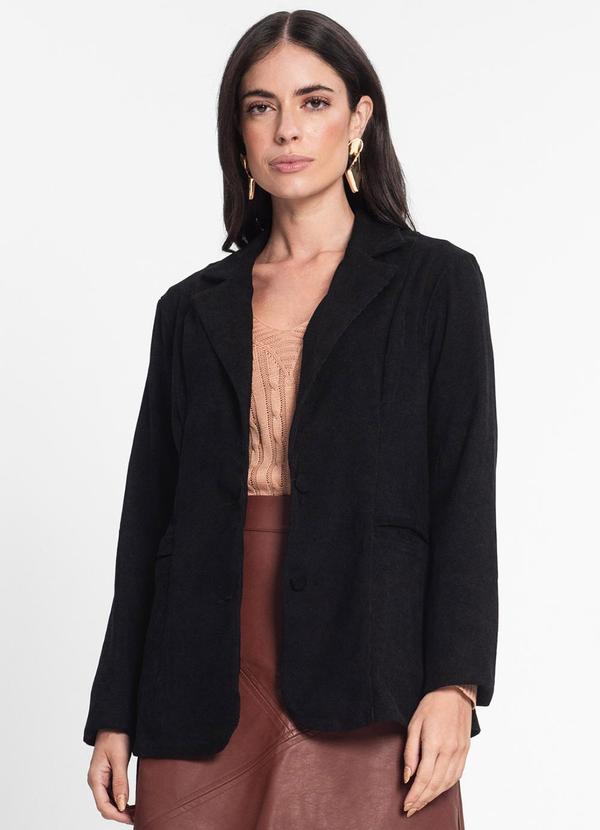Rovitex - Blazer Feminino de Veludo Cotelê Preto