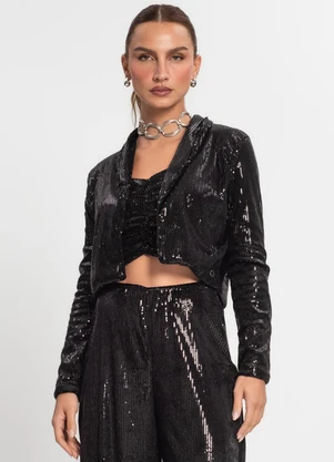 Endless - Blazer Feminino em Paetê Preto - ENDLESS