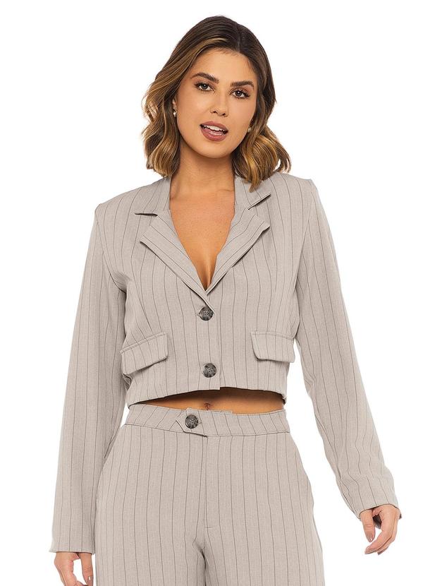 Rafree - Blazer Feminino Risca de Giz Castellano Cinza
