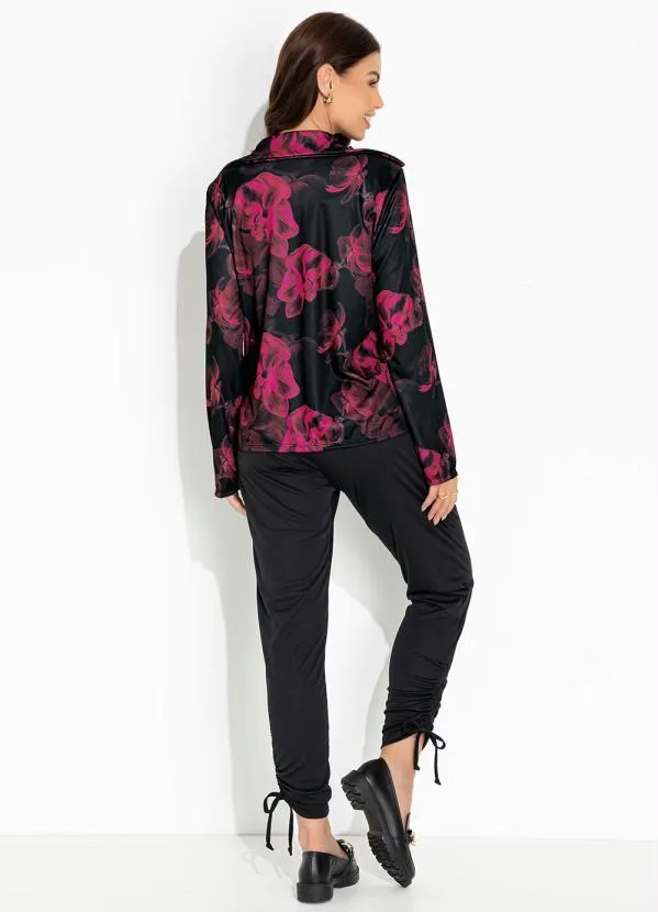 Moda Pop - Blazer Floral Preto com Fechamento em Botão 4