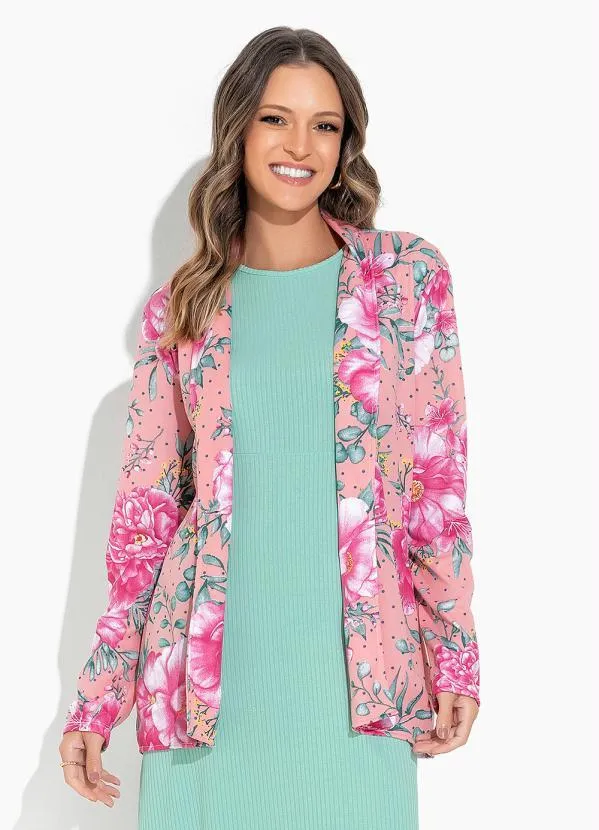 Rosalie - Blazer Floral Rosa com Botão