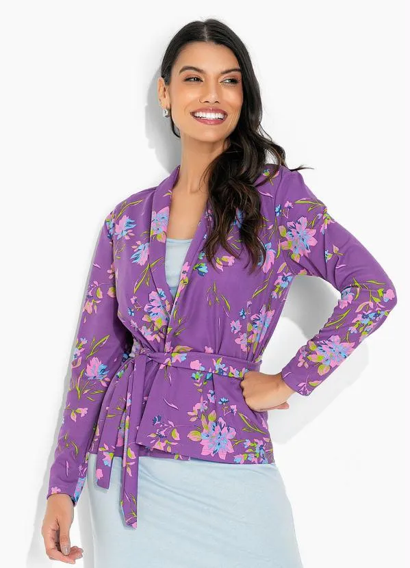 Moda Pop - Blazer Floral Roxo