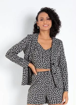 Moda Pop - Blazer Geométrico Mescla com Botões - MODA POP
