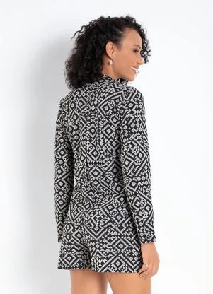 Moda Pop - Blazer Geométrico Mescla com Botões - MODA POP