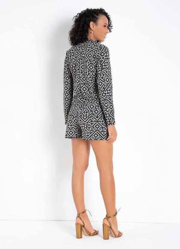 Moda Pop - Blazer Geométrico Mescla com Botões 4