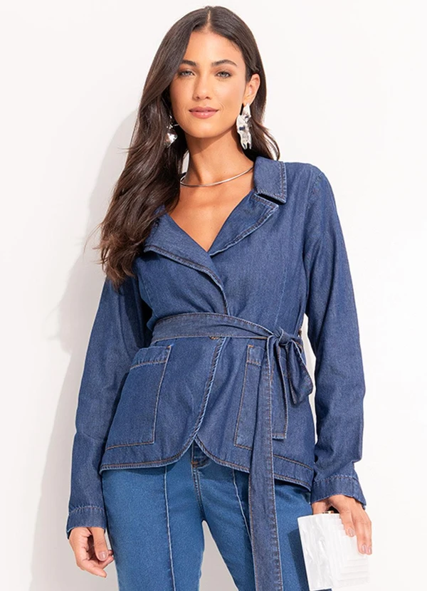 Quintess - Blazer Jeans Médio em Jeans 4