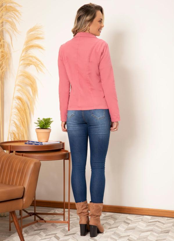 Quintess - Blazer Jeans Rosê com Bolso Decorativo 4