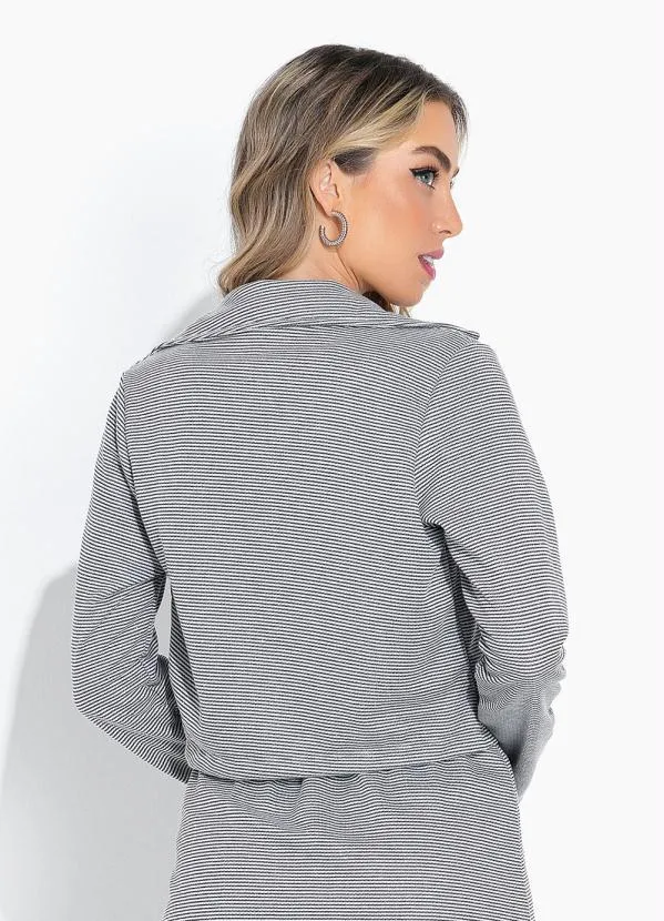 Moda Pop - Blazer Listrado Cinza com Botões Funcionais 4
