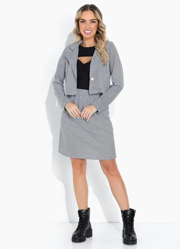 Moda Pop - Blazer Listrado Cinza com Botões Funcionais 6